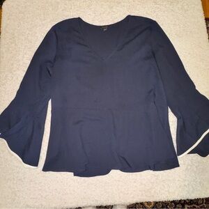 Ann Taylor Navy Blue Blouse with Bell Sleeves